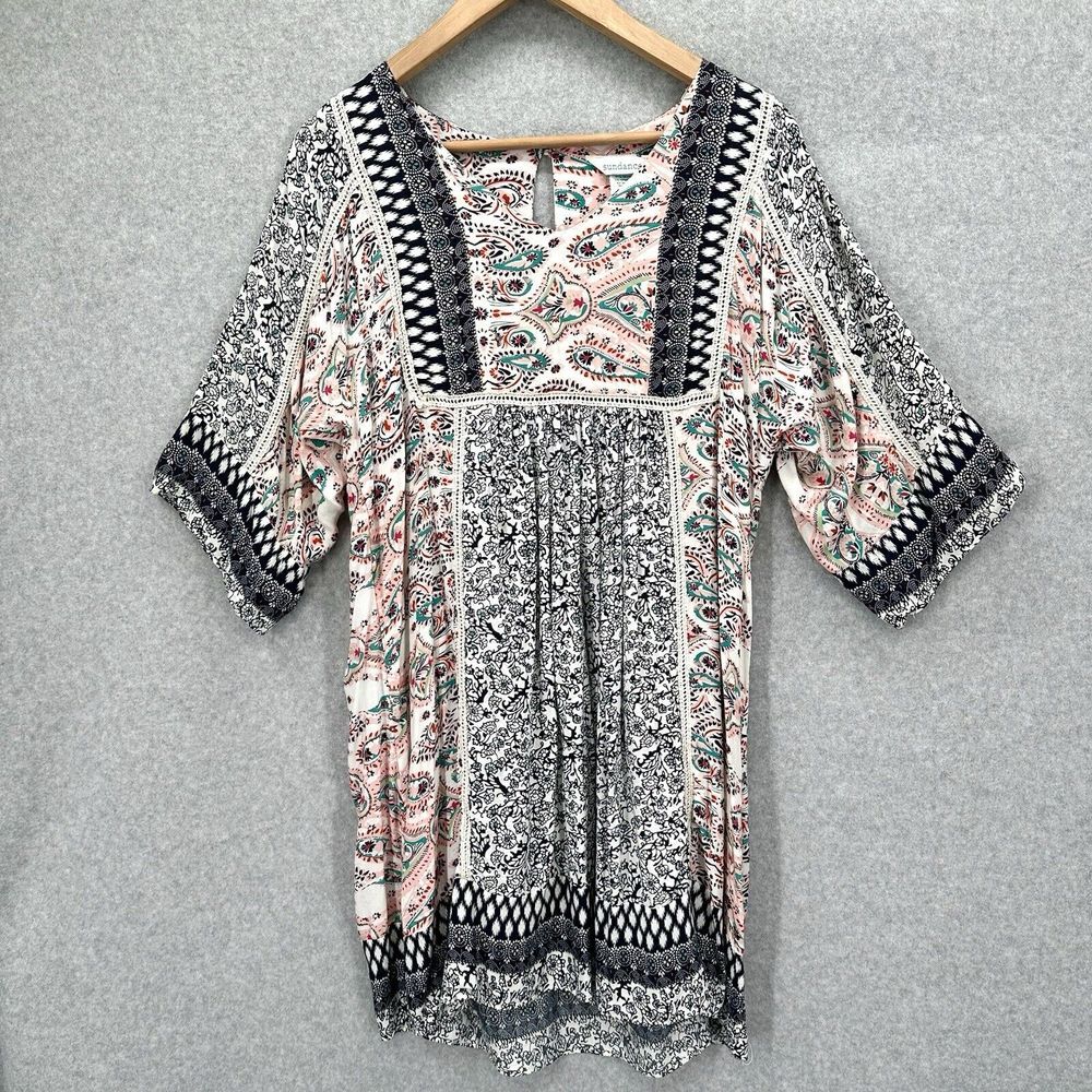 Sundance Short & Sweet Paisley Floral Dress Tunic Size Medium Boho Peasant Rayon